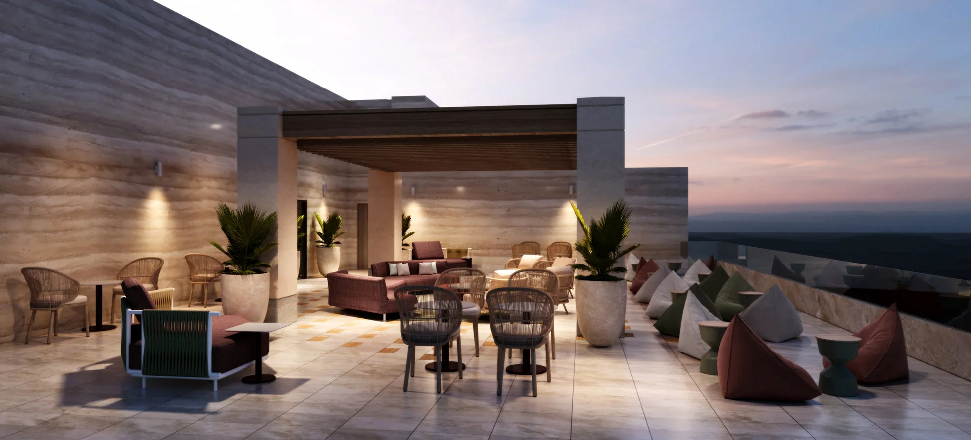 ルーフトップラウンジの夕焼け