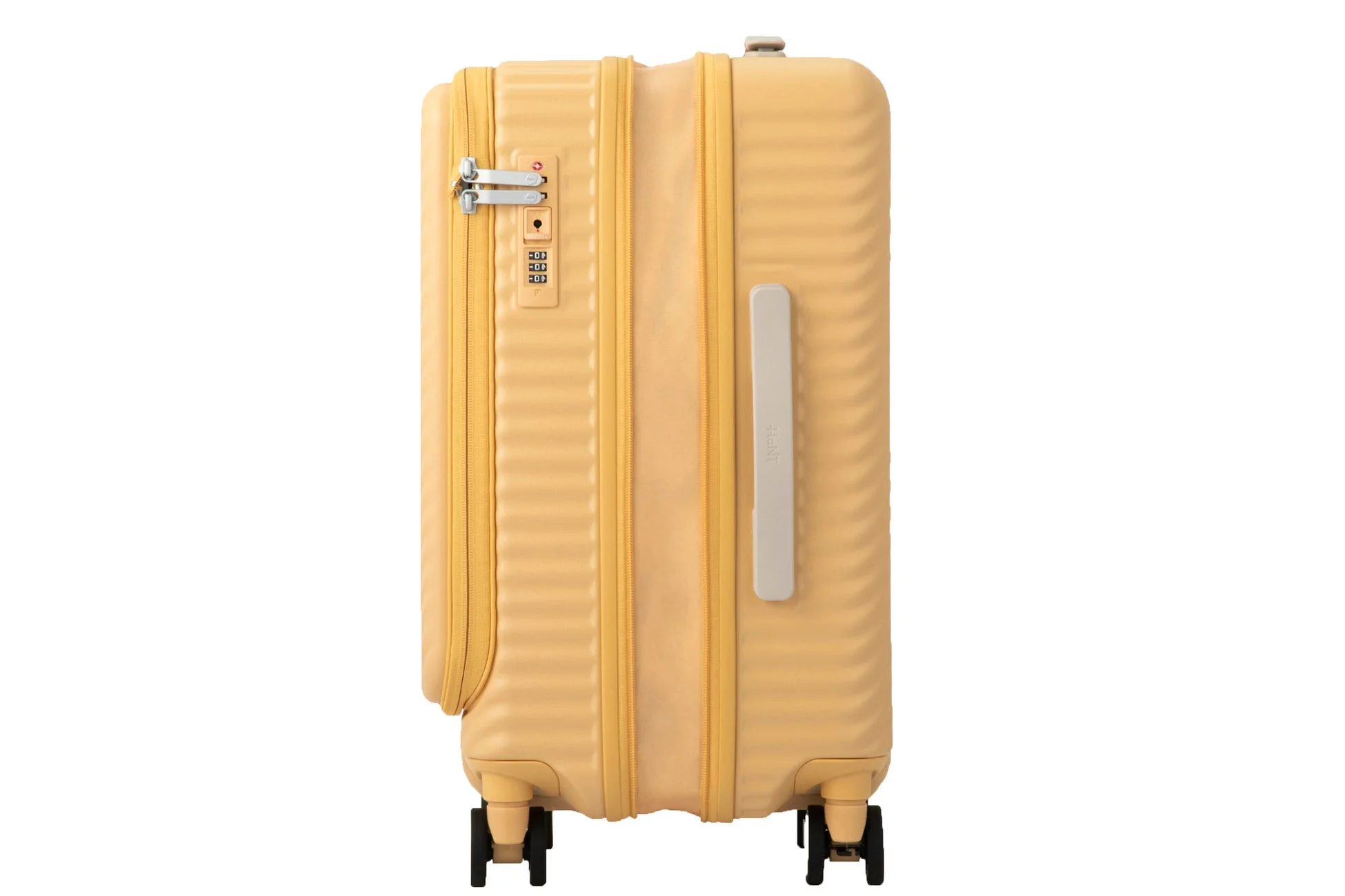 エキスパンド機能を持つベージュのスーツケース