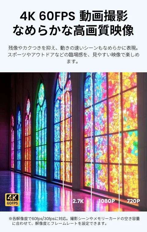 4K 60FPS動画撮影のイメージ